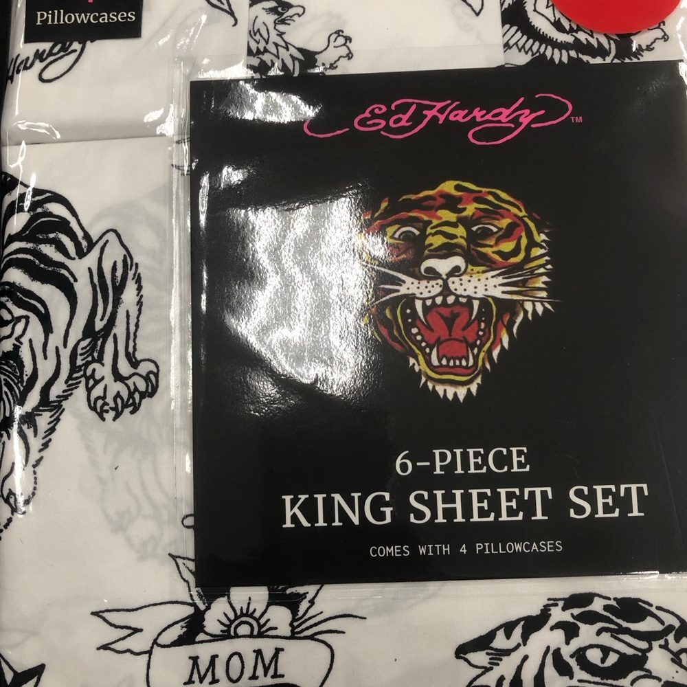 🖤 Ed Hardy Black and White Tattoo King Sheet Set 🖤 6 pieces